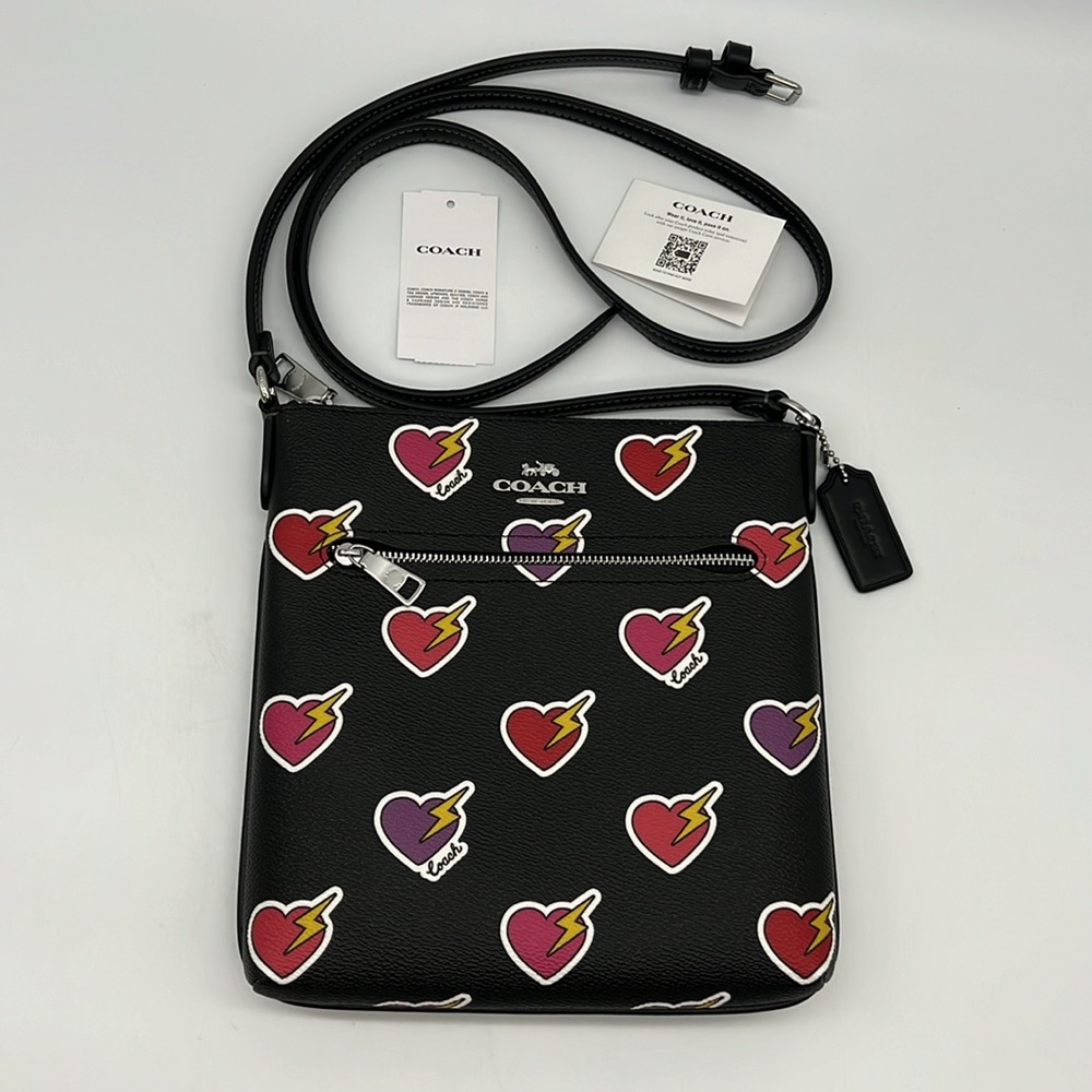 Coach Mini Rowan File Bag With Heart Bolt Print SV/Black Red Purple
